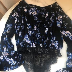 Free People blue floral shirt
